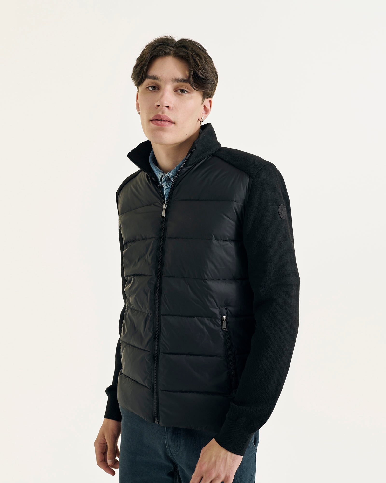 Fargo bi-material knit down jacket Black – JOTT UK