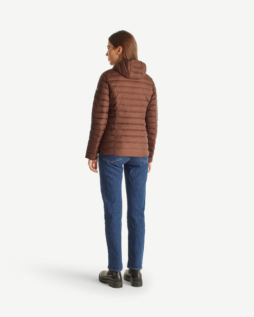 Dark chocolate Cloe lightweight hooded puffer jacket - JOTT UK - 3