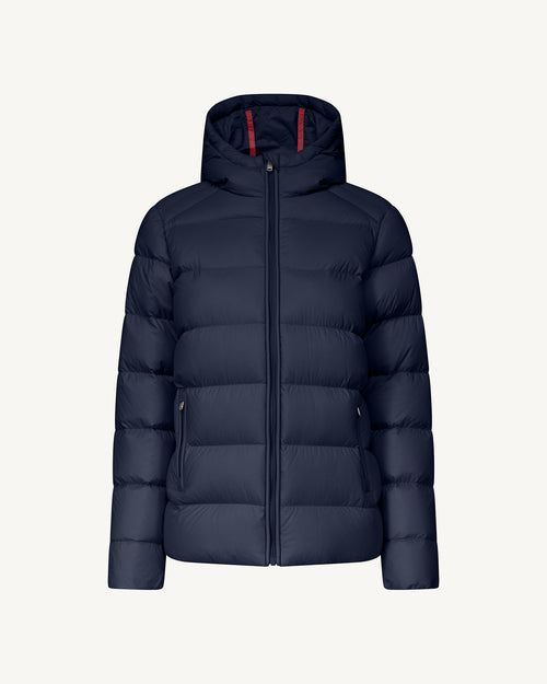 Johanna straight-cut hooded down jacket Navy - JOTT UK - 2