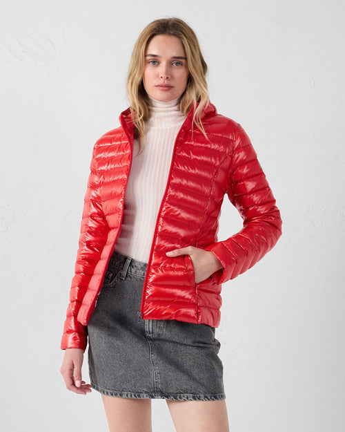 Lightweight hooded down jacket Shiny Carmine red Cloe - JOTT UK - 3