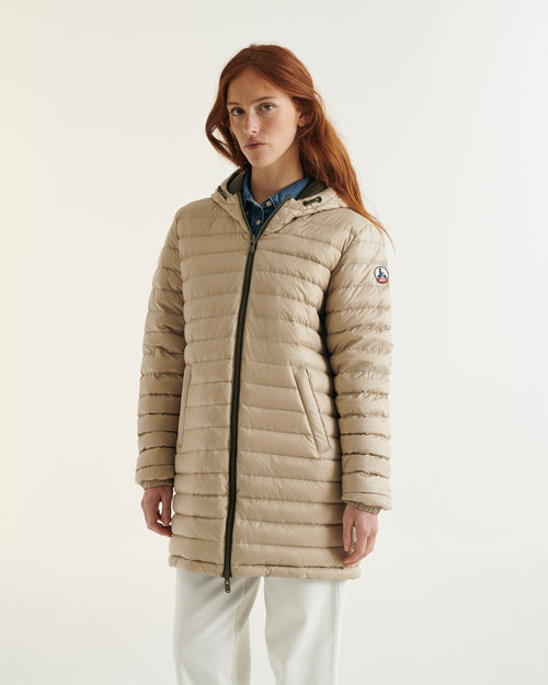 Army/Beige Roma 2.0 long reversible puffer jacket - JOTT UK - 5