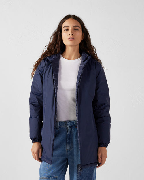 Navy Roma 2.0 long reversible puffer jacket - JOTT UK - 2