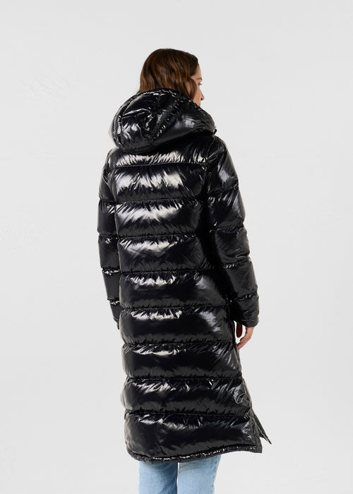 Long hooded lacquered down jacket Black Karachi - JOTT UK - 4
