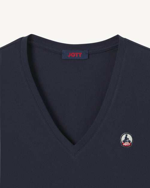Navy Cancun 2.0 plain organic cotton V-neck T-shirt - JOTT UK - 2