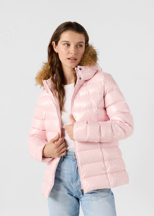 Great cold lacquered hooded jacket Petal pink Luxe - JOTT UK - 3