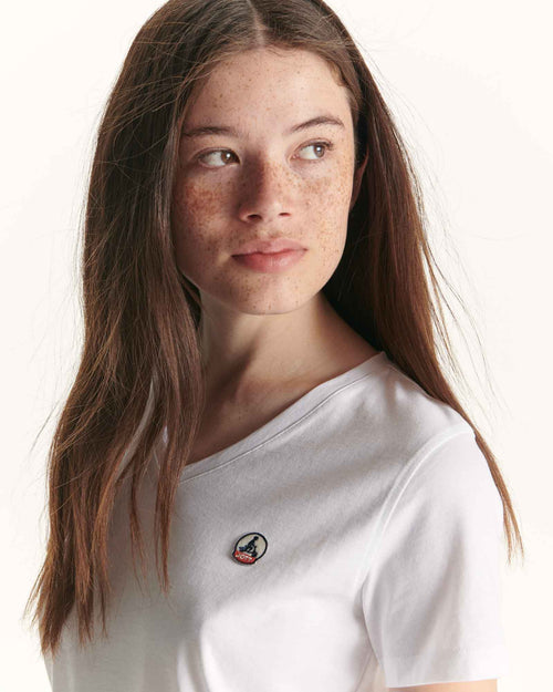White Cancun single-size V-neck organic cotton T-shirt - JOTT UK - 3