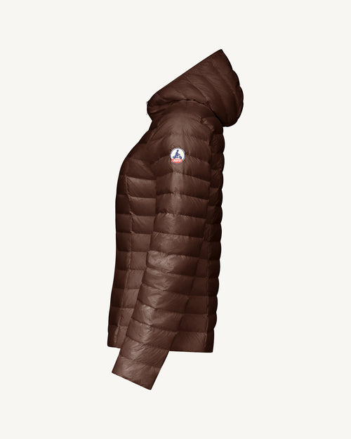 Dark chocolate Cloe lightweight hooded puffer jacket - JOTT UK - 4