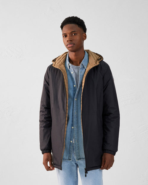 Black/Tawny brown Reversible ultralight long jacket Morrison - JOTT UK - 2