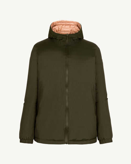 Bangkok 2.0 Ultralight reversible hooded winter jacket Army/Blush - JOTT UK - 2