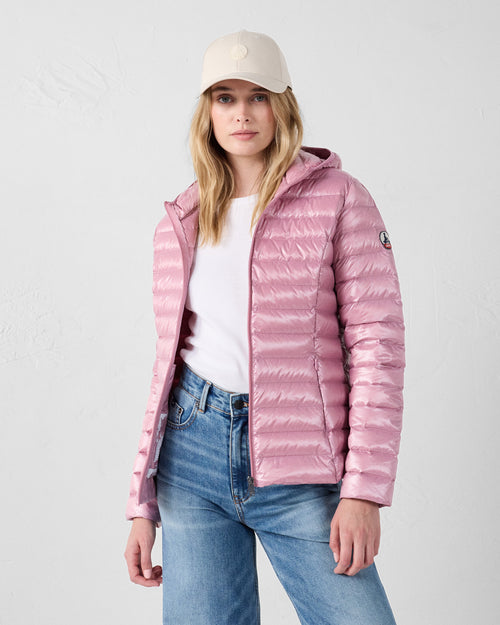 Lightweight hooded down jacket Shiny antique pink Cloe - JOTT UK - 3