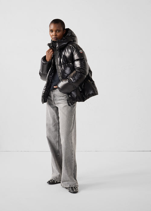 Great cold puffer padded jacket, shiny Black Quinn shiny - JOTT UK - 3