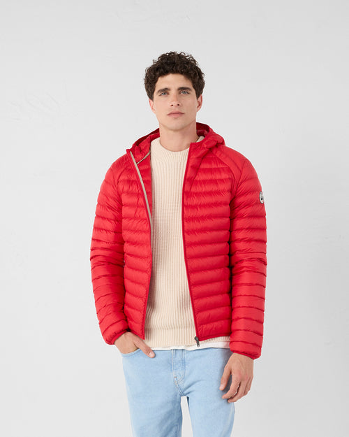 Lightweight Hooded Down Jacket Carmine Red Nico