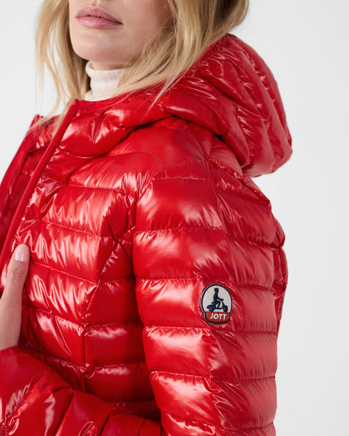 Lightweight hooded down jacket Shiny Carmine red Cloe - JOTT UK - 5