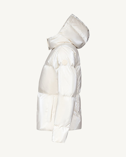 Pearl white Tanya Glossy Extreme Cold iridescent down jacket - JOTT UK - 5