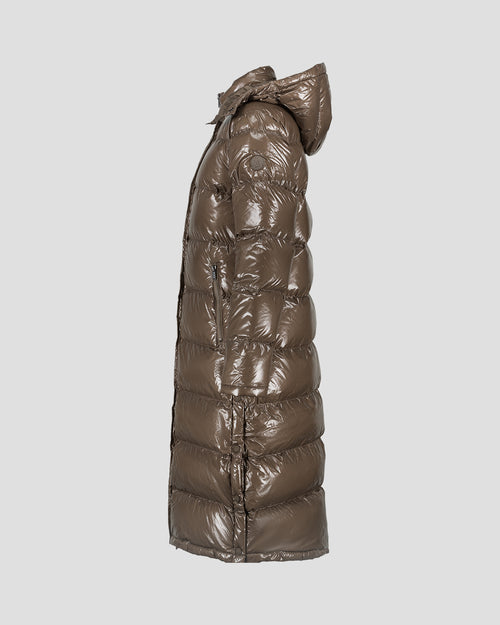 Long hooded lacquered down jacket Taupe Karachi - JOTT UK - 2
