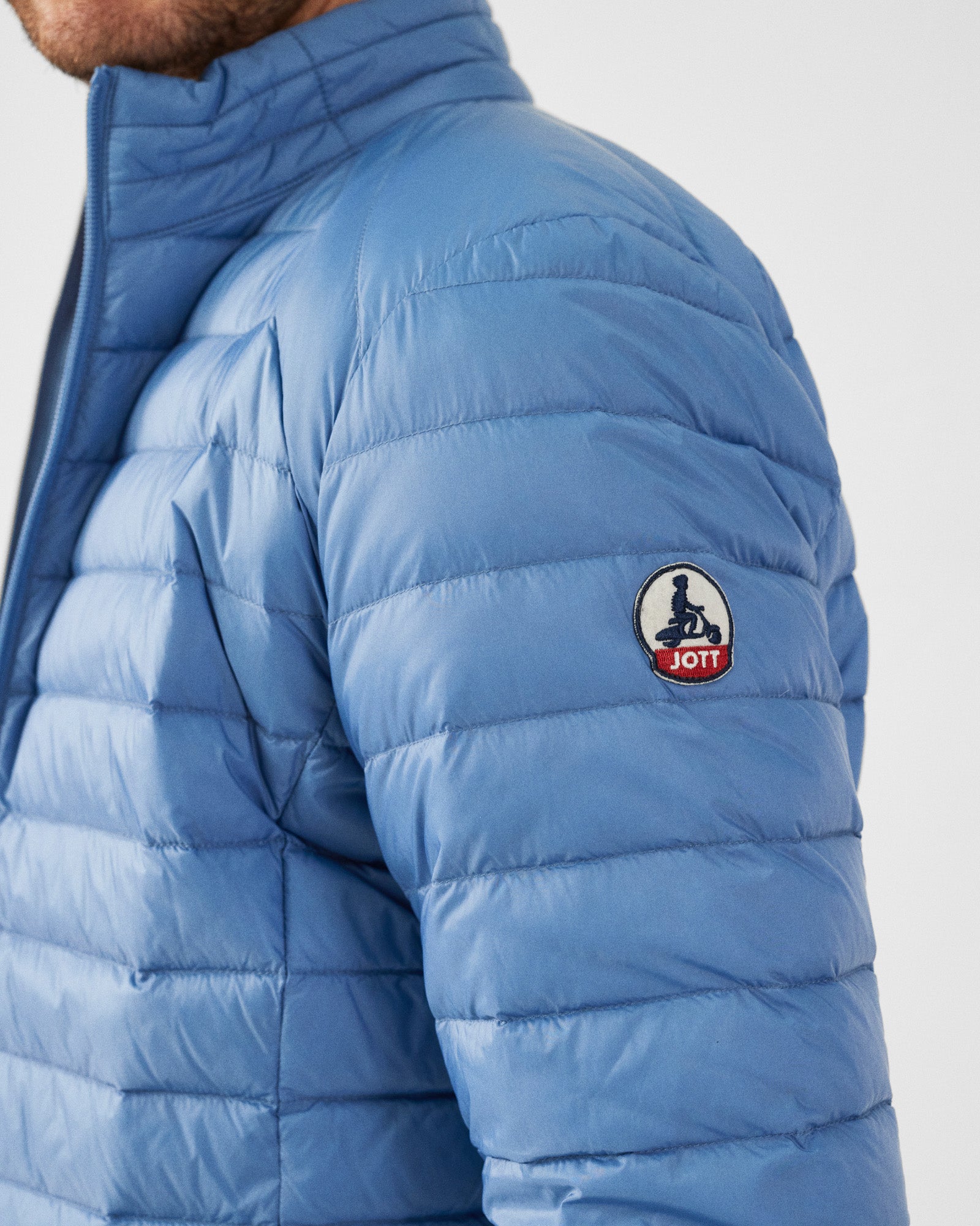 Washed blue Lightweight down jacket Mat – JOTT UK