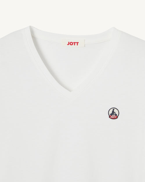 White Cancun single-size V-neck organic cotton T-shirt - JOTT UK - 5