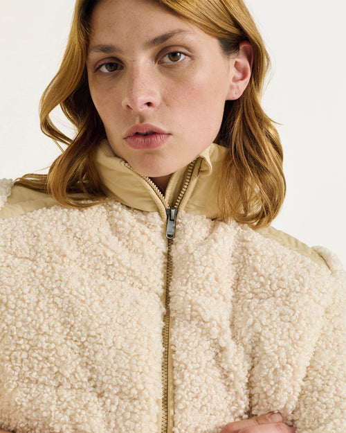 SanaExtreme Cold bi-material sherpa fleece down jacket Ivory - JOTT UK - 3