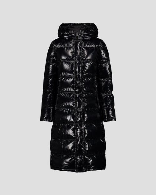 Long hooded lacquered down jacket Black Karachi - JOTT UK - 2