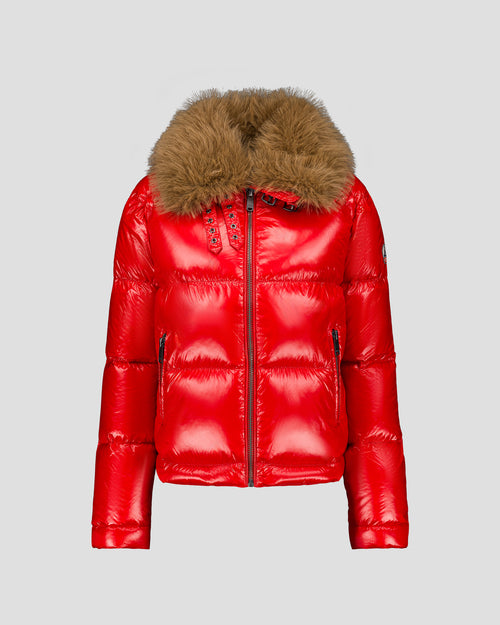 Great cold glittering fake fur padded jacket Carmine red Nevada shiny - JOTT UK - 2