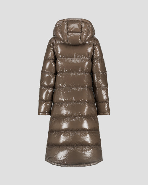 Long hooded lacquered down jacket Taupe Karachi - JOTT UK - 3