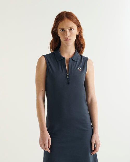 Esmeralda organic cotton sleeveless polo dress Navy - JOTT UK - 5