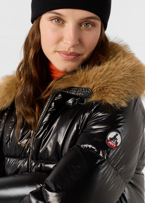 Great cold glittering fake fur padded jacket Black Nevada shiny - JOTT UK - 5