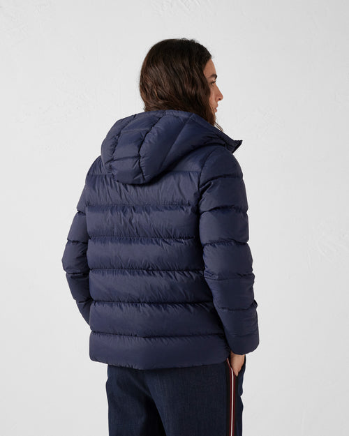Johanna straight-cut hooded down jacket Navy - JOTT UK - 4