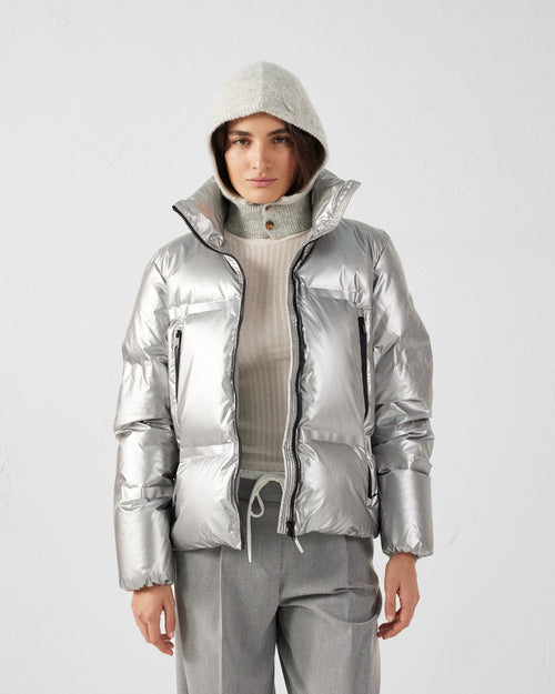 Flake metallic puffer-style down jacket Silver - JOTT UK - 3
