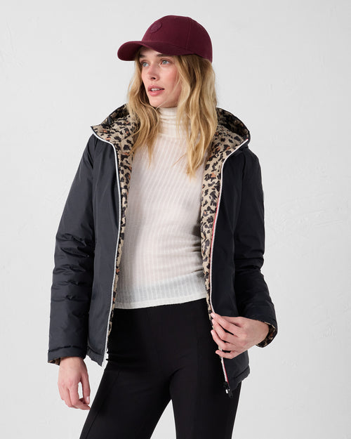 Reversible jacket Black/leopard beige Bergame print - JOTT UK - 2