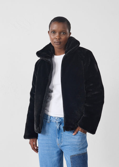 Fake fur down jacket Black Olga - JOTT UK - 2