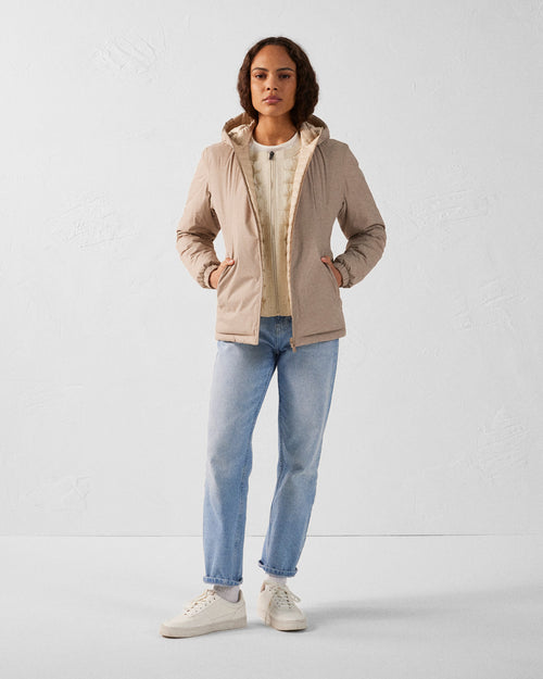 Bangkok 2.0 Ultralight reversible hooded winter jacket Beige/Bleached sand - JOTT UK - 4
