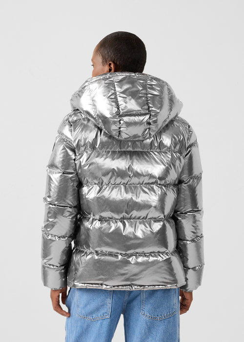 Great cold puffer-style jacket Antique silver Prague metallic - JOTT UK - 3