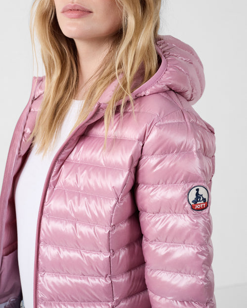 Lightweight hooded down jacket Shiny antique pink Cloe - JOTT UK - 5