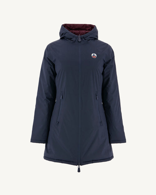 Navy/Aubergine Moscou reversible mid-length puffer jacket - JOTT UK - 2