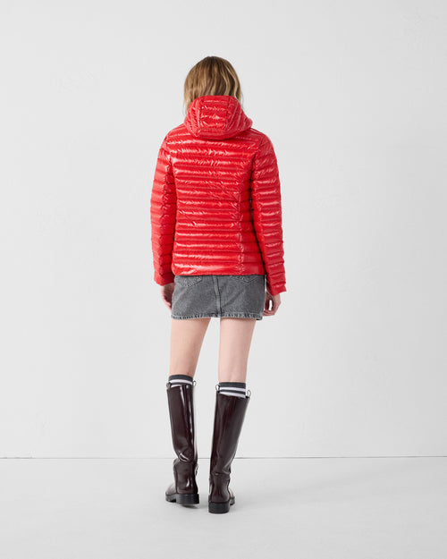 Lightweight hooded down jacket Shiny Carmine red Cloe - JOTT UK - 4