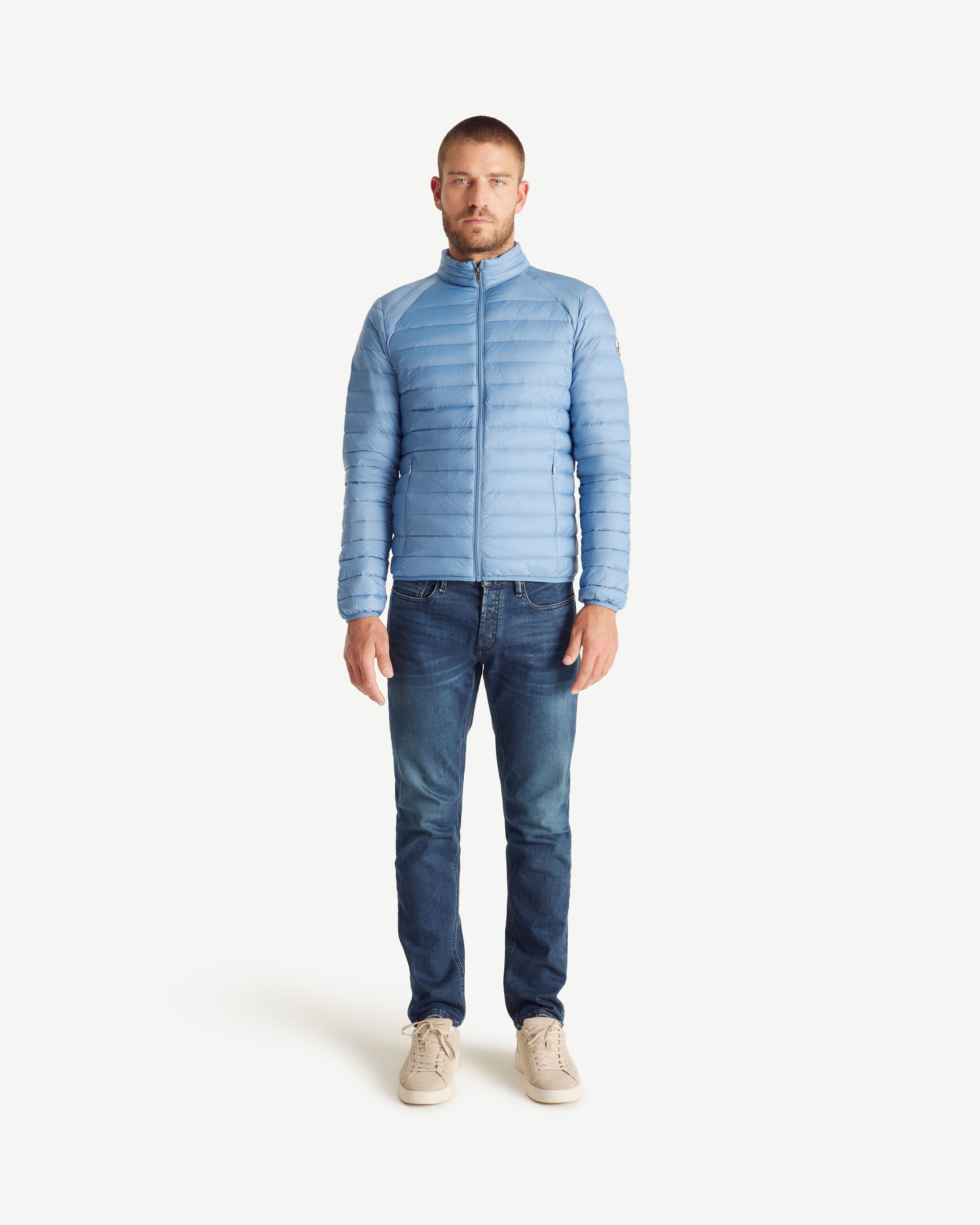 Washed blue Lightweight down jacket Mat – JOTT UK