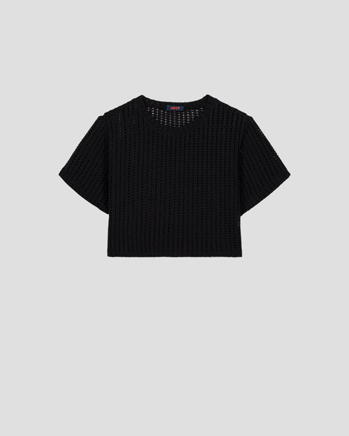 Black cotton knit round-neck T-shirt Giada - JOTT UK - 2