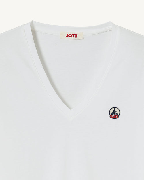 White Cancun 2.0 plain organic cotton V-neck T-shirt - JOTT UK - 3