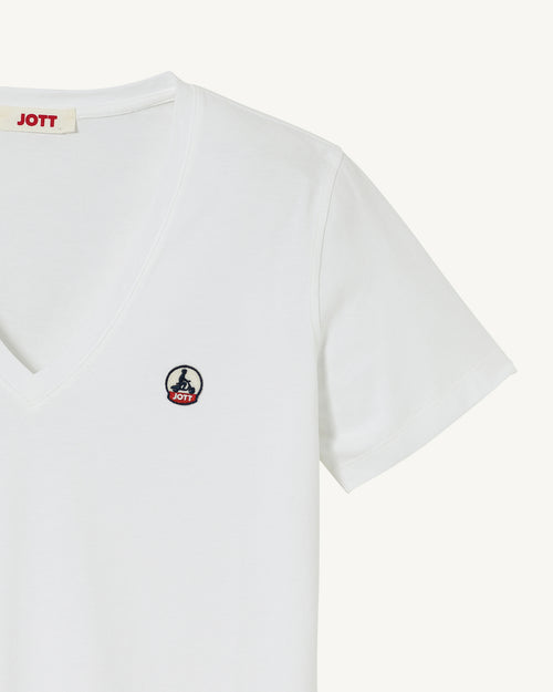 White Cancun 2.0 plain organic cotton V-neck T-shirt - JOTT UK - 4