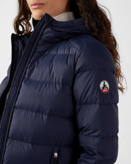 Johanna straight-cut hooded down jacket Navy - JOTT UK - 5