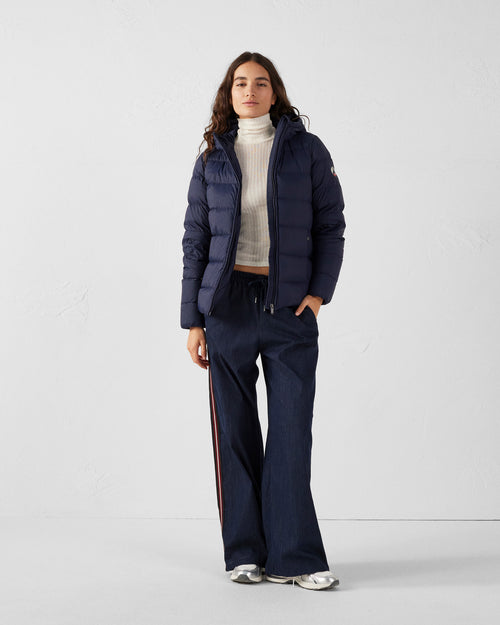 Johanna straight-cut hooded down jacket Navy - JOTT UK - 3