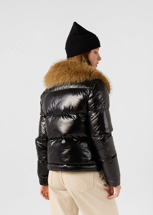 Great cold glittering fake fur padded jacket Black Nevada shiny - JOTT UK - 4