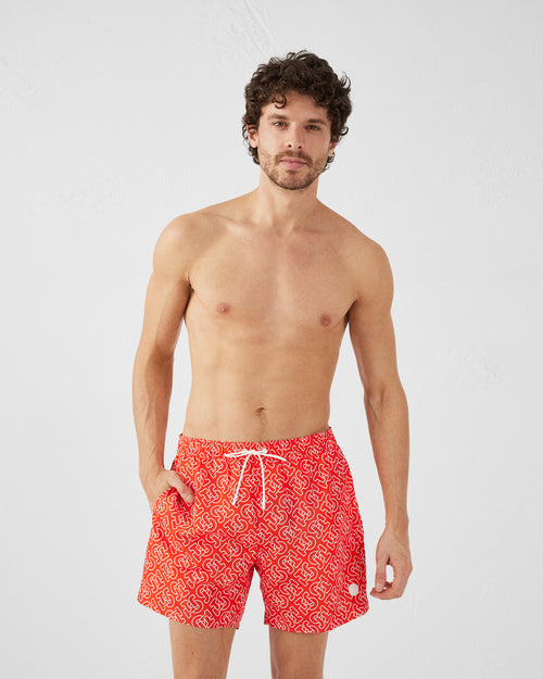 Mono flame red Niolon monogram swim shorts - JOTT UK - 3