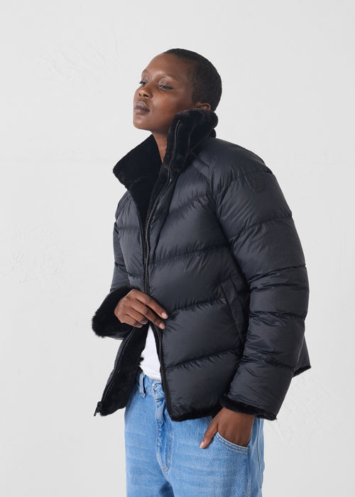 Fake fur down jacket Black Olga - JOTT UK - 5