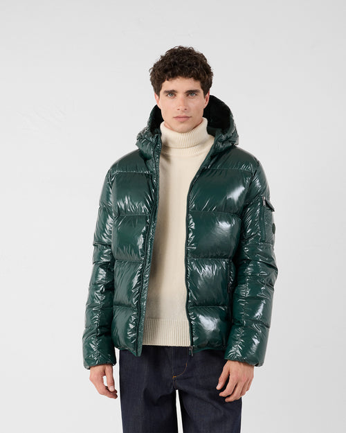 Grand Froid lacquered hooded jacket Deep forest Java - JOTT UK - 2