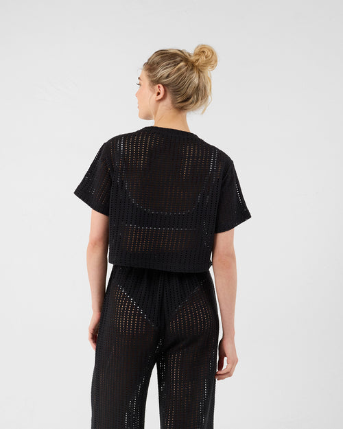 Black cotton knit round-neck T-shirt Giada - JOTT UK - 4