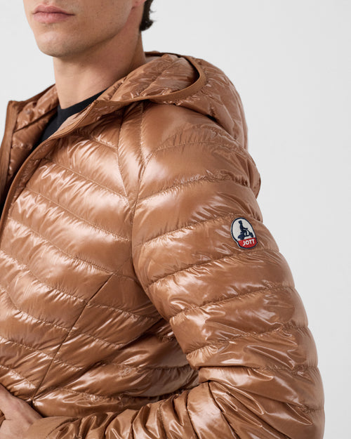Lightweight Hooded Down Jacket Shiny Brown sugar Nico - JOTT UK - 5