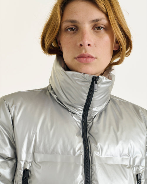 Flake metallic puffer-style down jacket Silver - JOTT UK - 5
