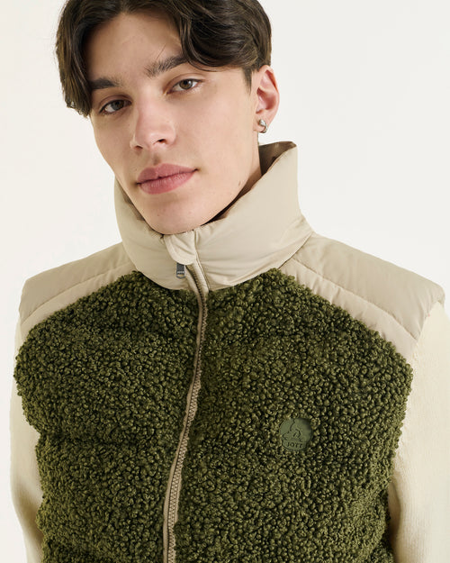 Matis bi-material sherpa fleece sleeveless down jacket Army - JOTT UK - 3